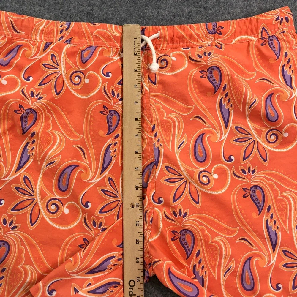 Peter Millar Mens Swim Trunks Large (Fits XXL) Orange Paisley Drawstring Regular
